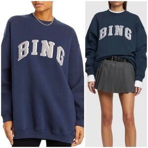 Anine Bing Navy Blue 'BING' Appliqué Crewneck Sweatshirt